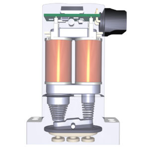 Beim TwinPower-Spulensystem werden zwei gleichsinnig gewickelte Spulen parallel auf einem gemeinsamen Joch angeordnet. Bild: Bürkert Fluid Control Systems